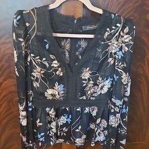 BCBGMaxAzria Black and Blue Floral Blouse